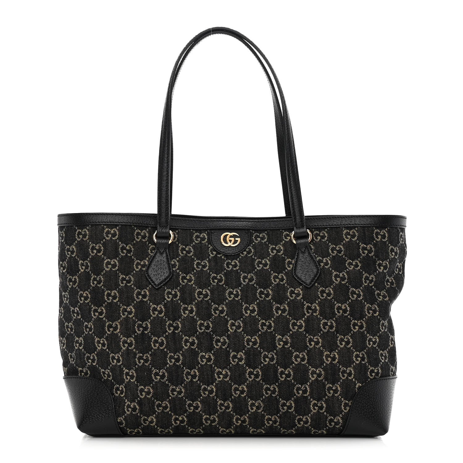Gucci Jacquard Black Denim GG Monogram Medium Ophidia Shopping Tote Black Ivory 1 of 10
