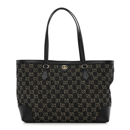 Gucci Jacquard Black Denim GG Monogram Medium Ophidia Shopping Tote Black Ivory 1 of 10