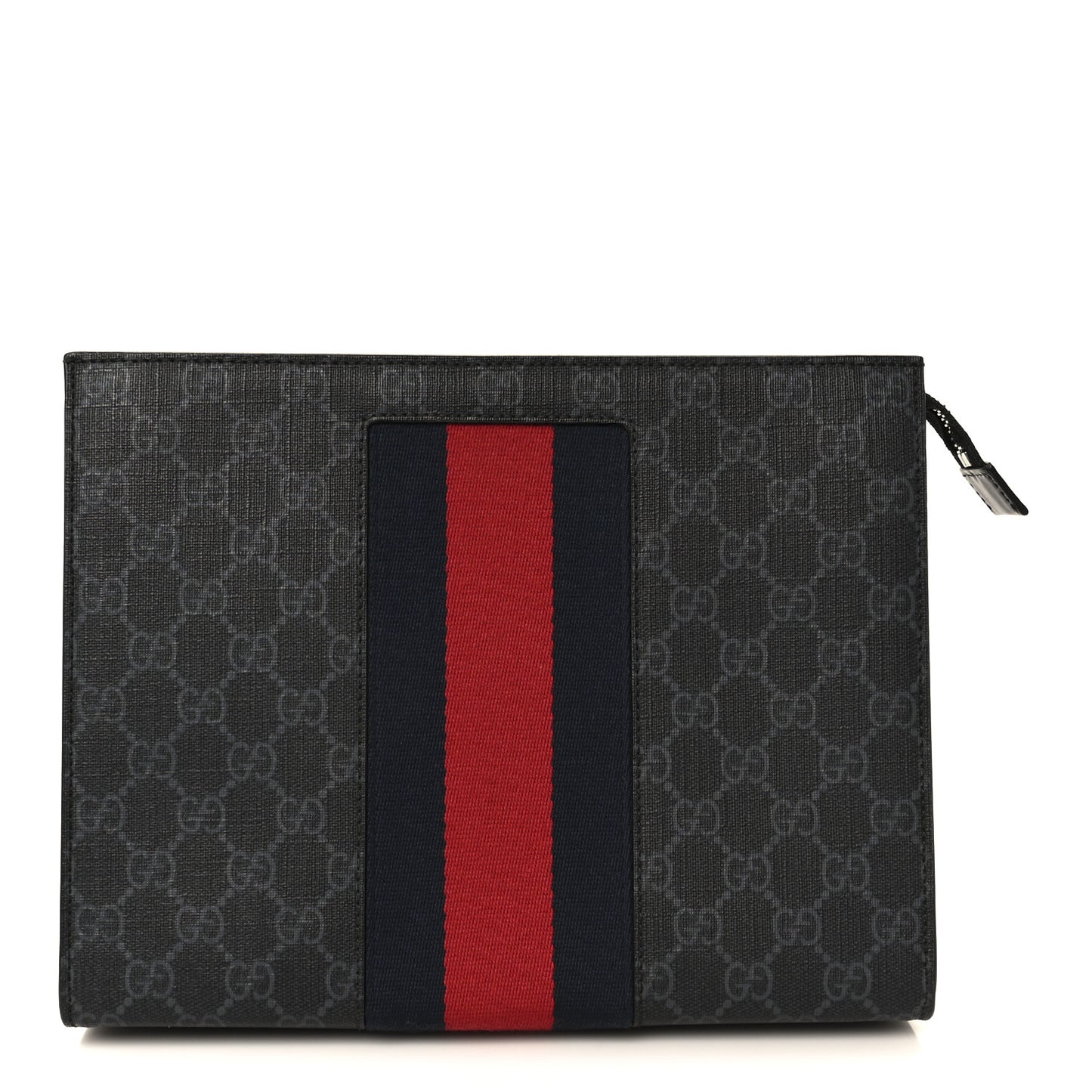 GG Supreme Monogram Selleria Calfskin Web New Web Cosmetic Case Black