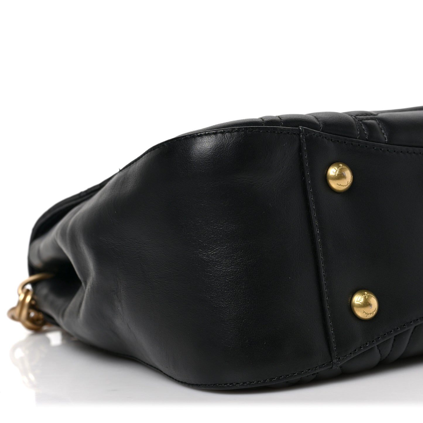 Calfskin Quilted Gancini Top Handle Flap Bag Black