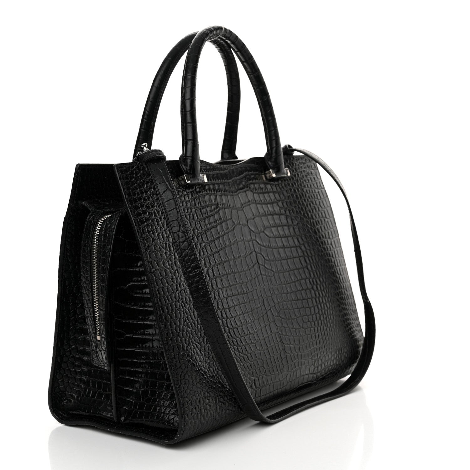 Saint Laurent Croc Calfskin Embossed Medium Uptown Tote Black 3 of 11