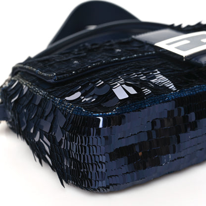 Fendi Sequin Paillettes Sfumate Vitello Grace Baguette Midnight 9 of 10