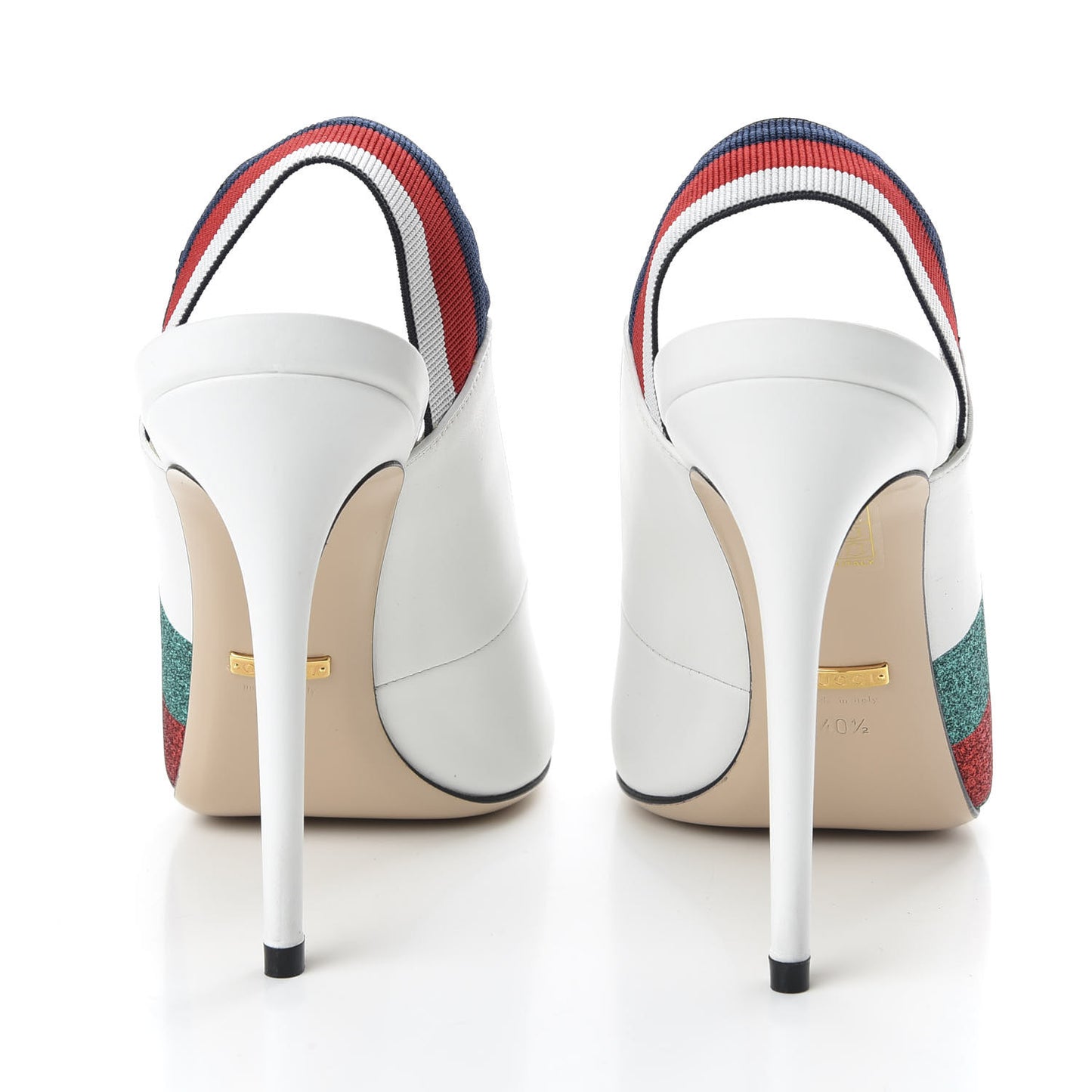 Calfskin Glitter Web High Heel Slingback Pumps 40.5 White