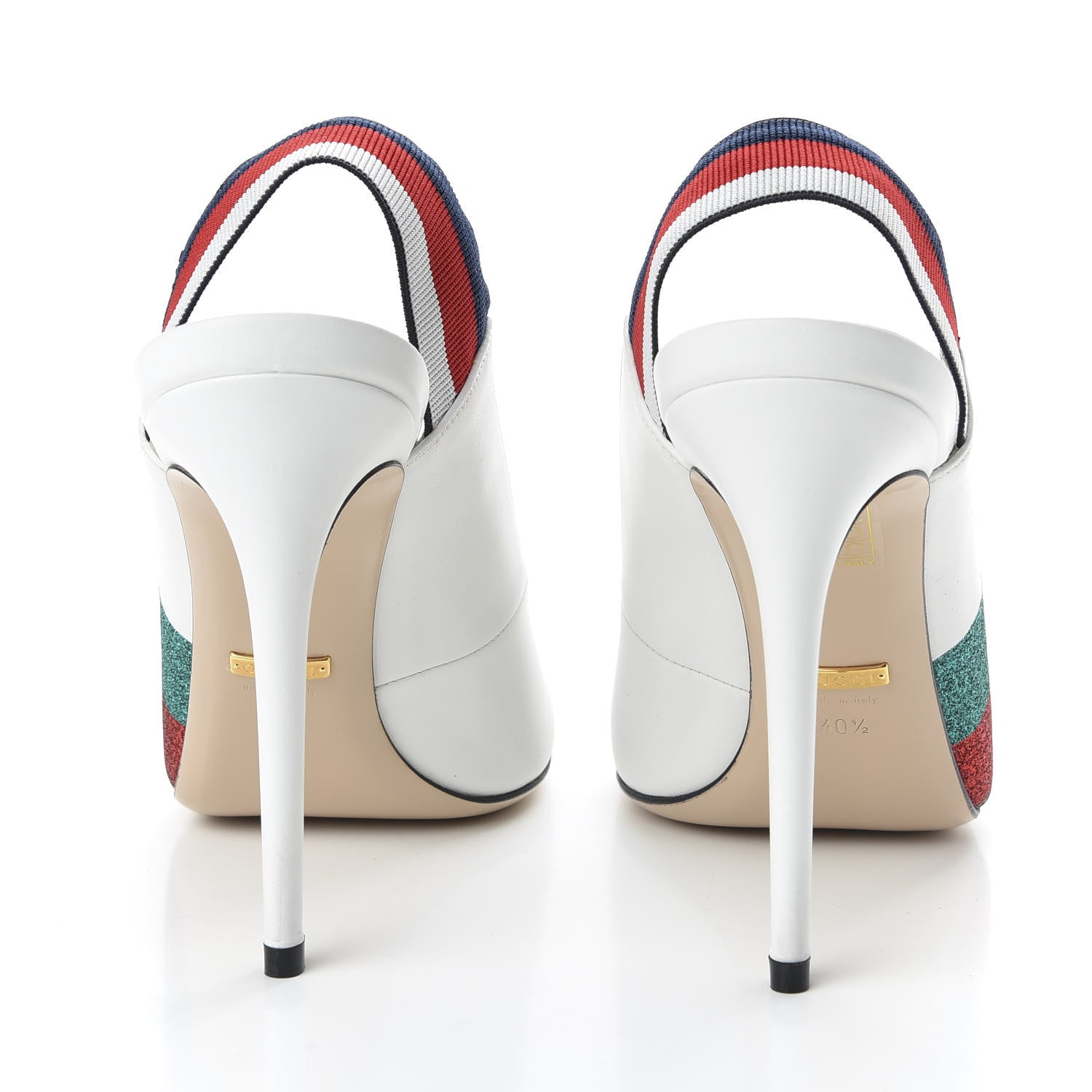 Gucci Calfskin Glitter Web High Heel Slingback Pumps 40.5 White 6 of 10