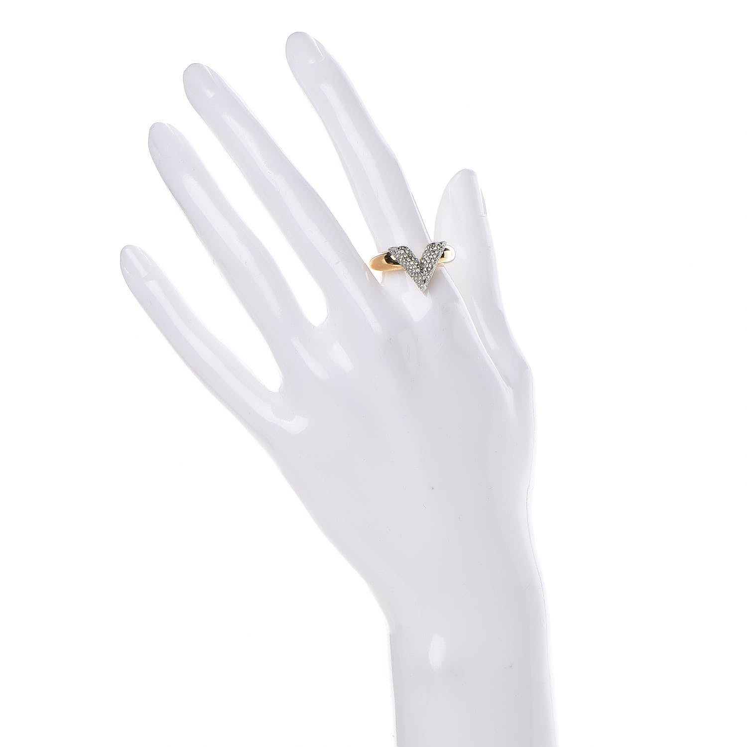 Louis Vuitton Crystal Essential V Strass Ring L 7.5 Silver Gold 2 of 9