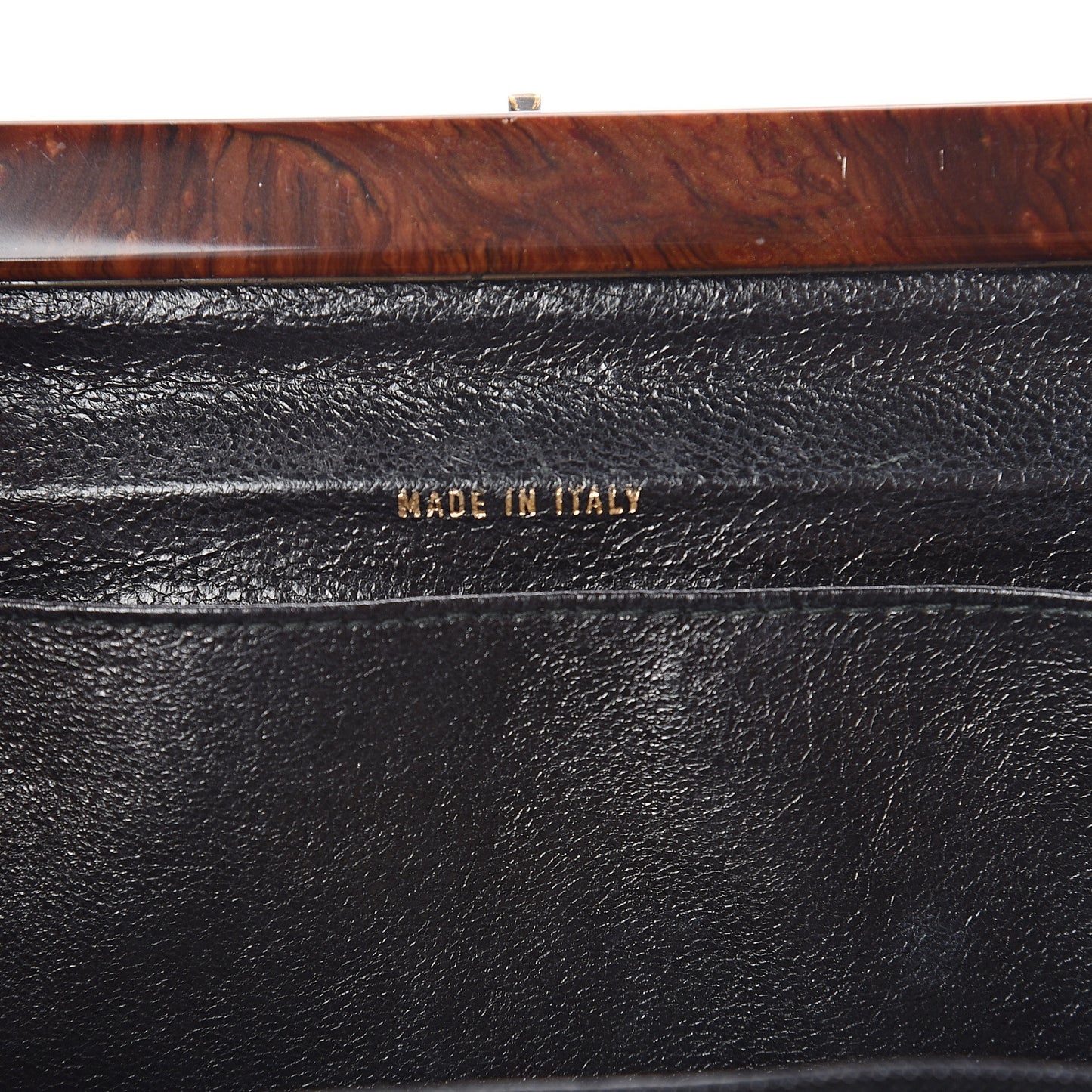 Caviar Quilted Wood Handle Clutch Black