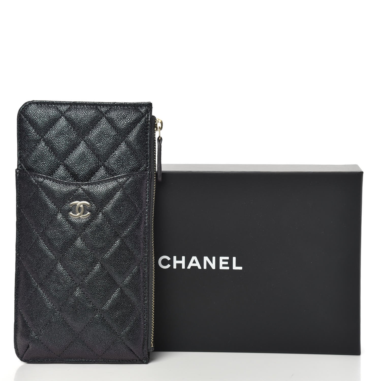 Chanel Iridescent Caviar Quilted Classic Flat Wallet Pouch Black 8 of 8