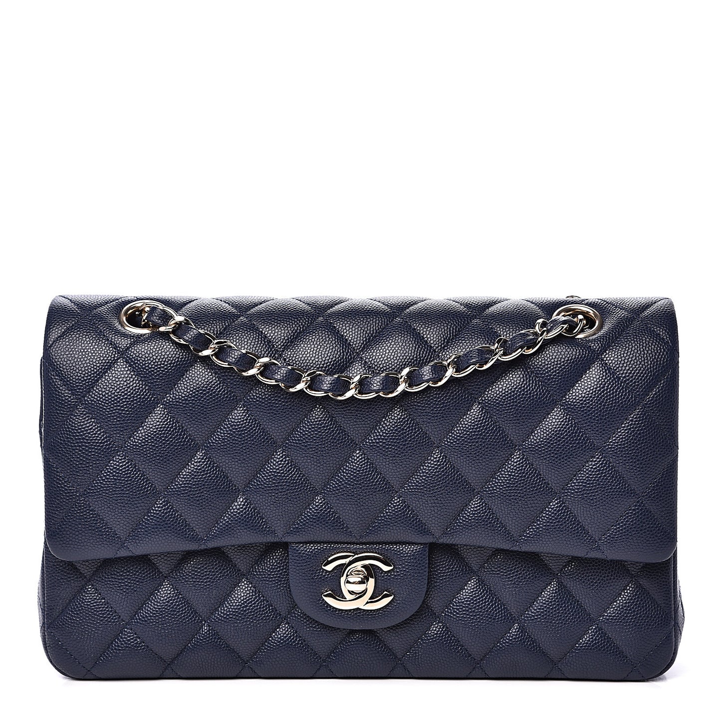 Caviar Quilted Medium Double Flap Navy