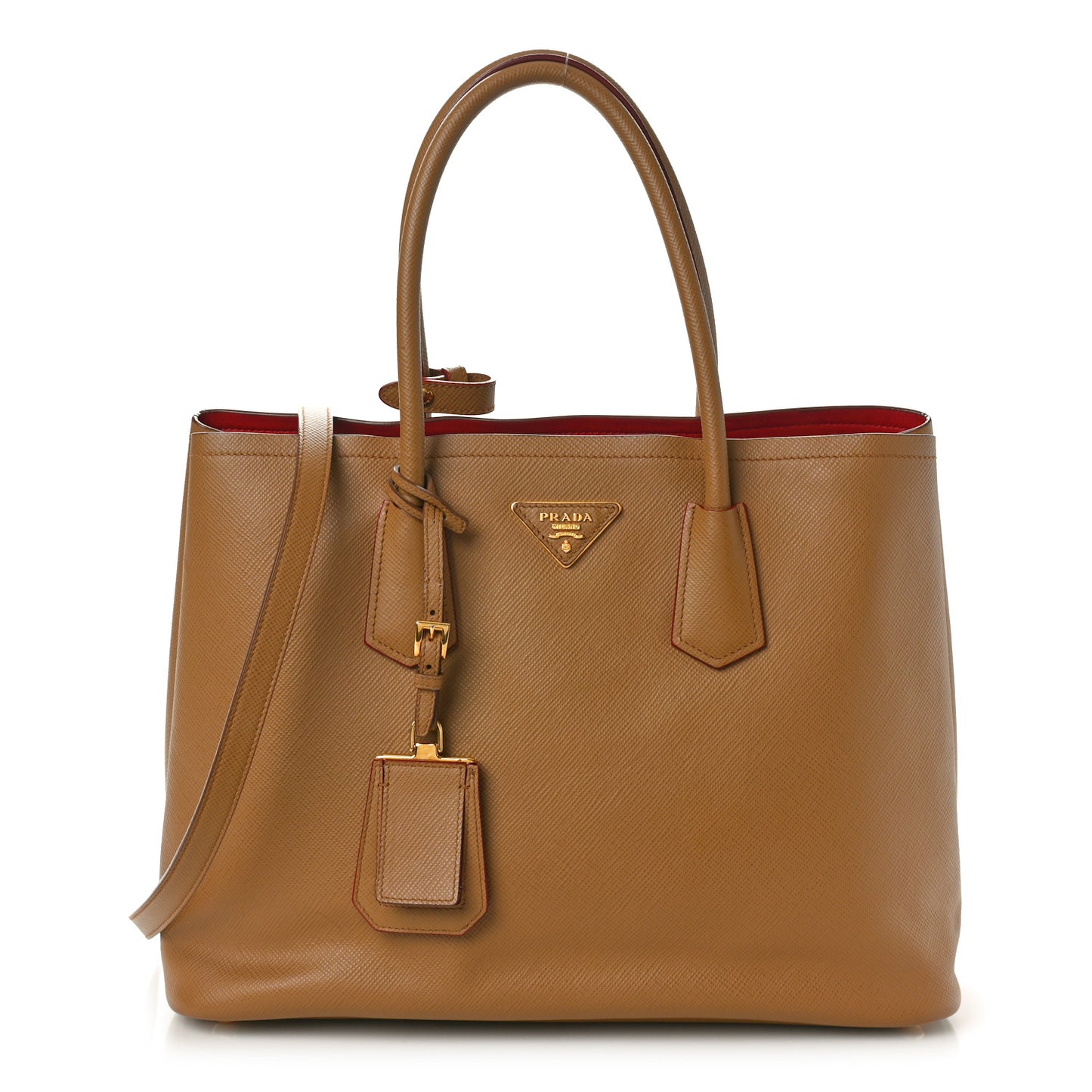 Saffiano Cuir Large Double Bag Caramel Fuoco