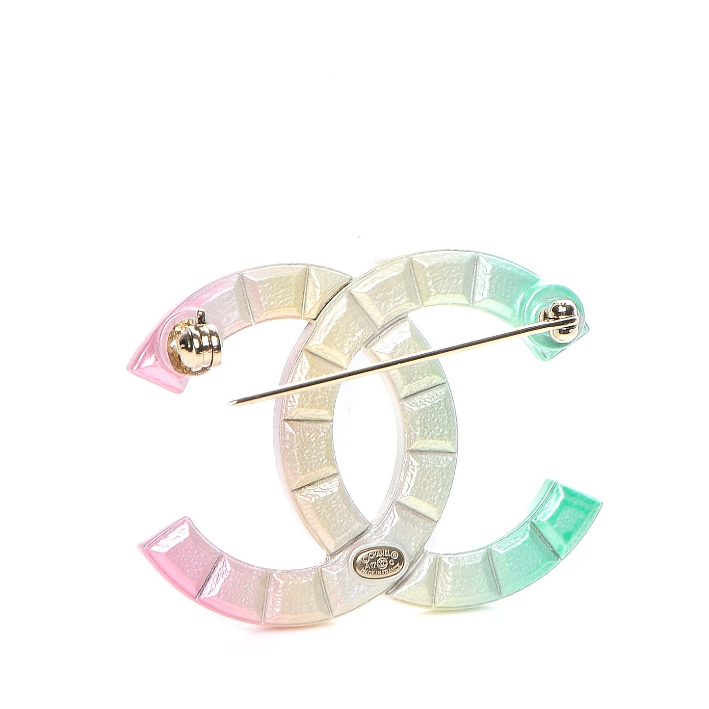 Metal Studded CC Rainbow Brooch Multicolor
