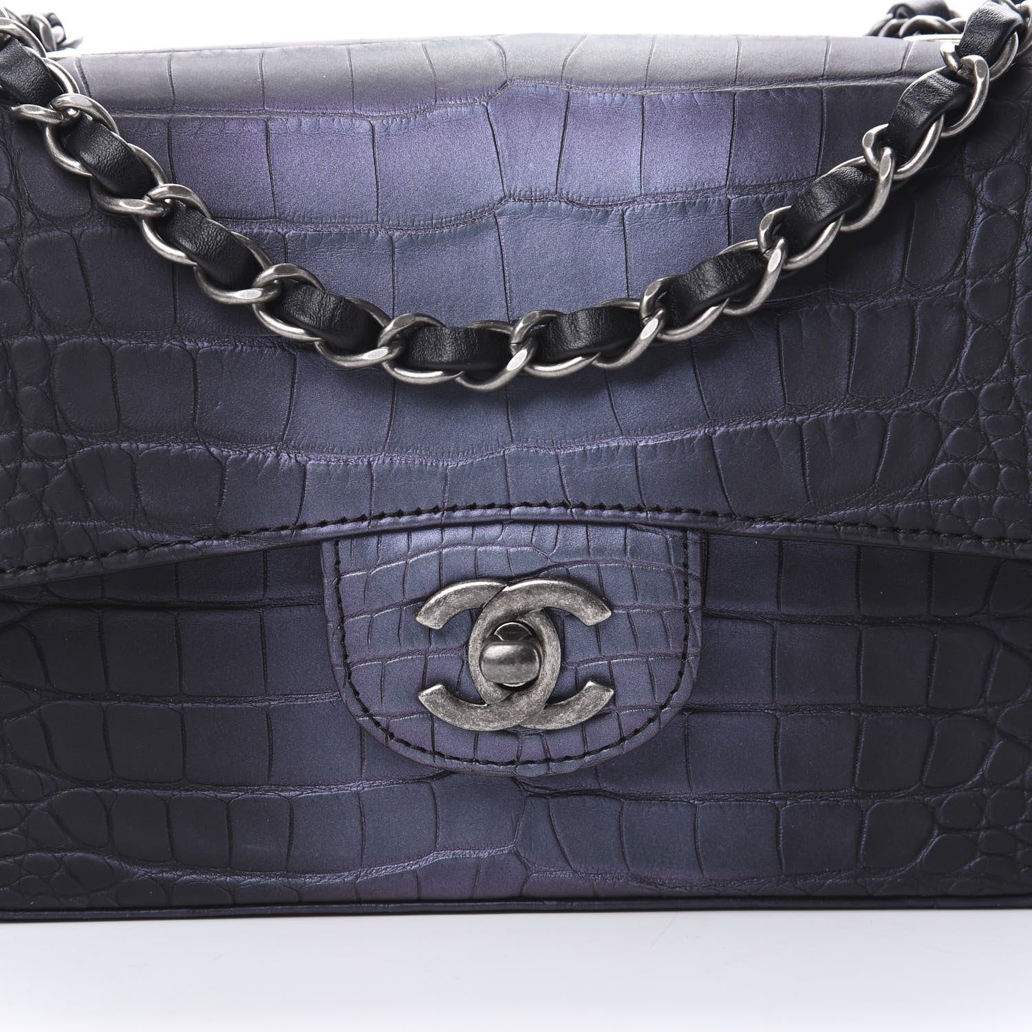 Chanel Iridescent Matte Crocodile Mini Rectangular Flap Green Purple 8 of 11