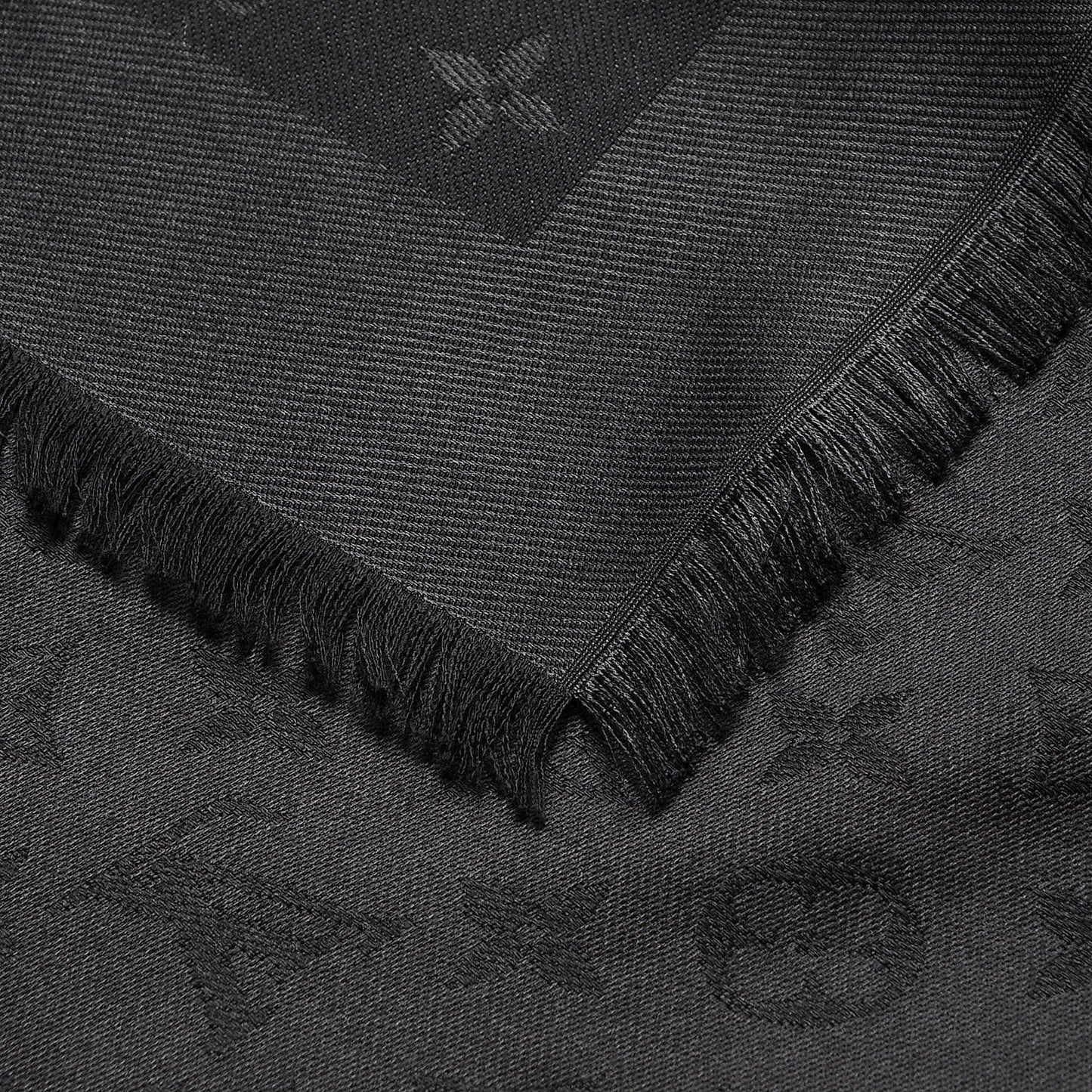 Silk Wool Monogram Shawl Black