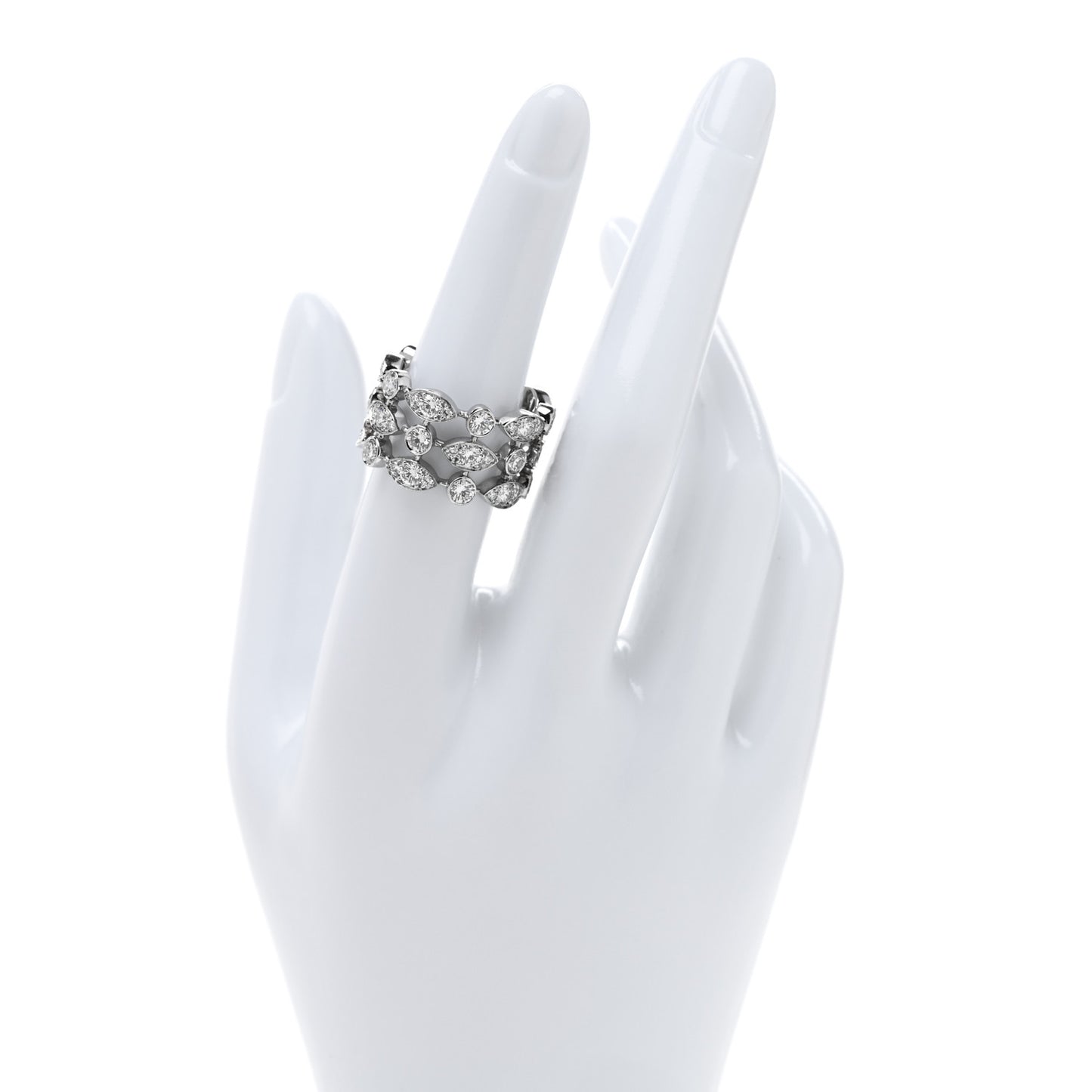 18K White Gold Diamond Diadea 3 Row Ring 54 7