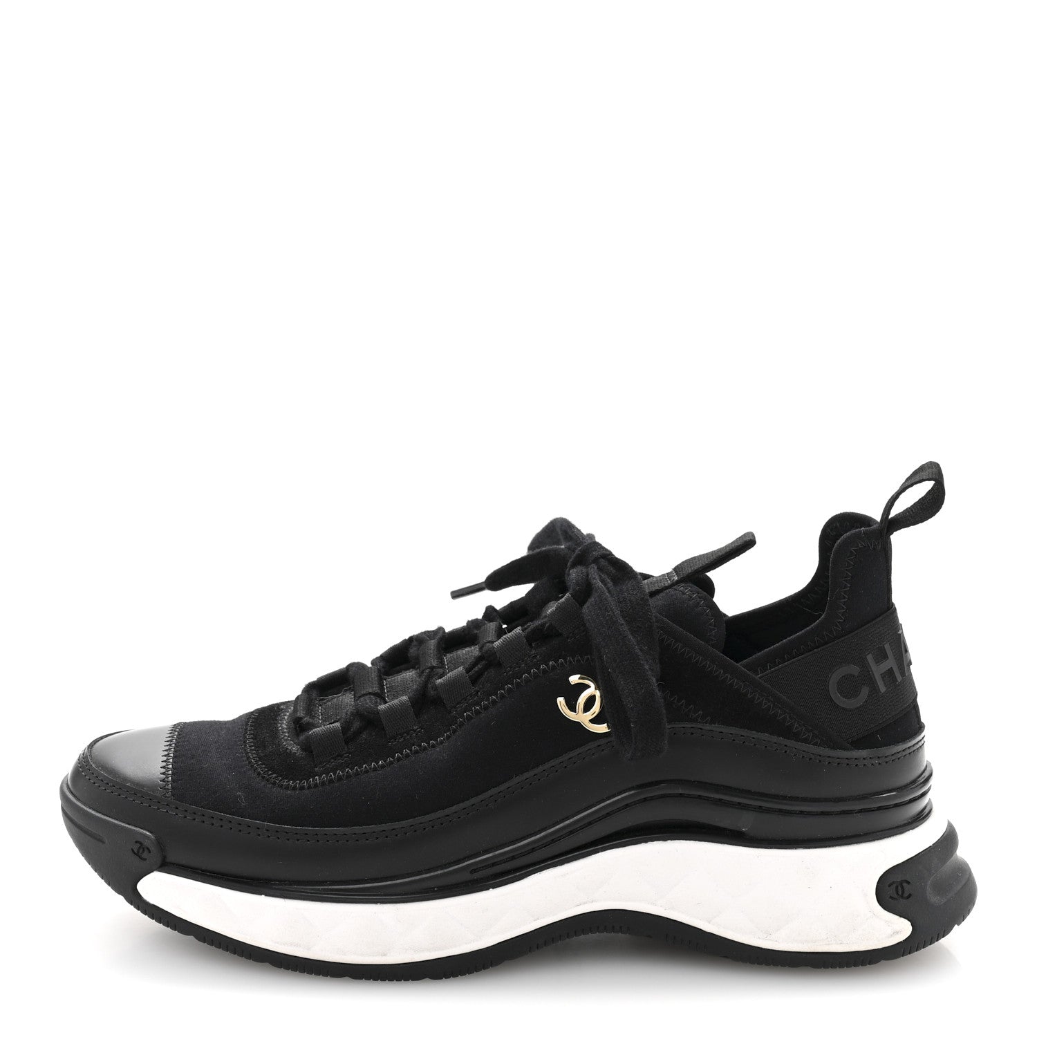 Chanel Velvet Calfskin Mixed Fibers CC Sneakers 38 Black 1 of 8