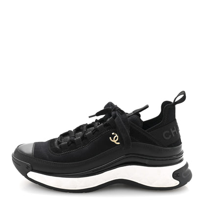 Chanel Velvet Calfskin Mixed Fibers CC Sneakers 38 Black 1 of 8