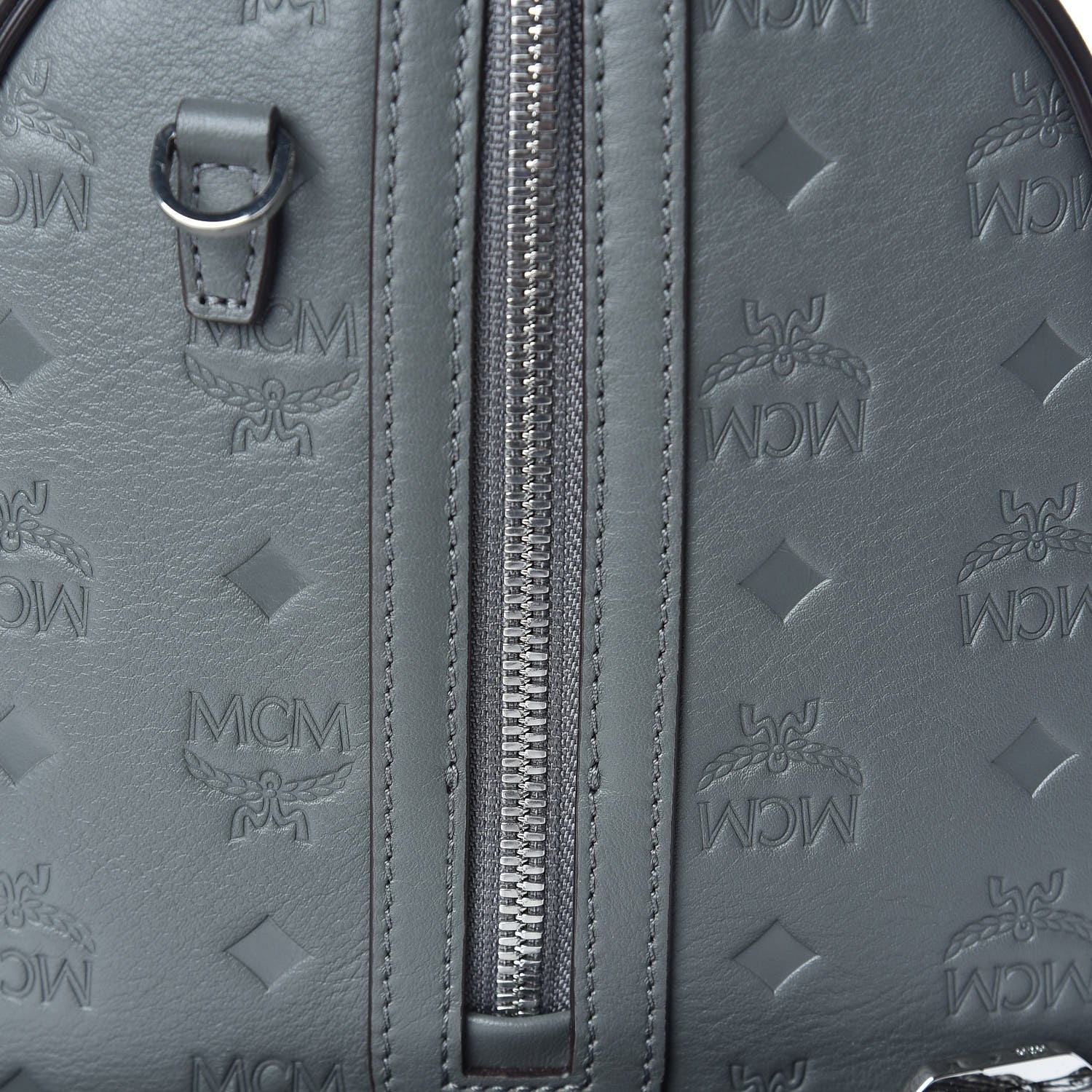 MCM Calfskin Ottomar Monogram Essential Boston Bag Grey 10 of 12