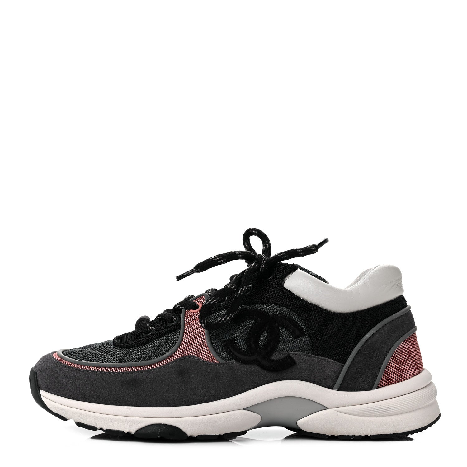 Chanel Nylon Calfskin Suede Womens CC Sneakers 39 Grey Pink 1 of 6