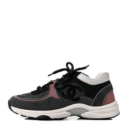 Chanel Nylon Calfskin Suede Womens CC Sneakers 39 Grey Pink 1 of 6