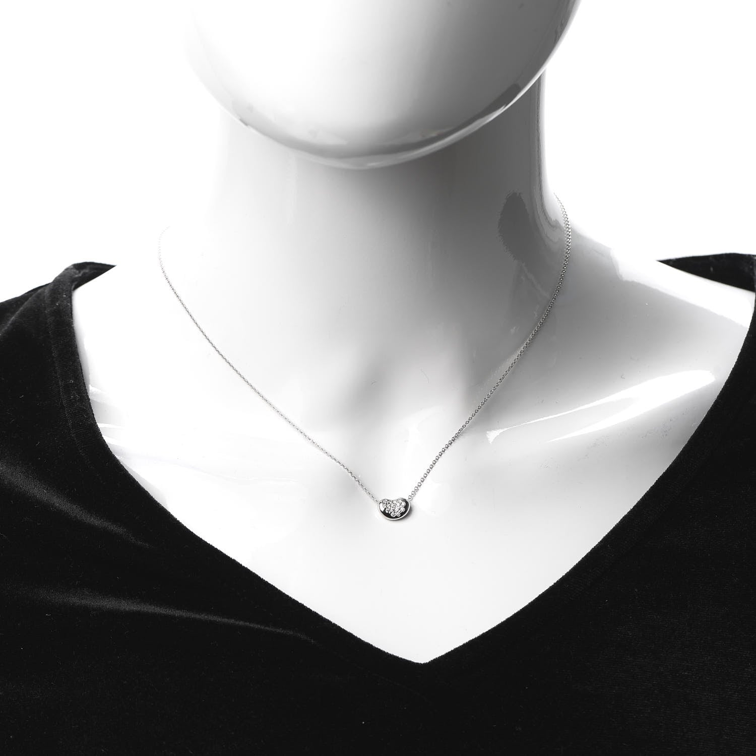 Tiffany Platinum Diamond 9mm Elsa Peretti Bean Pendant Necklace 2 of 6