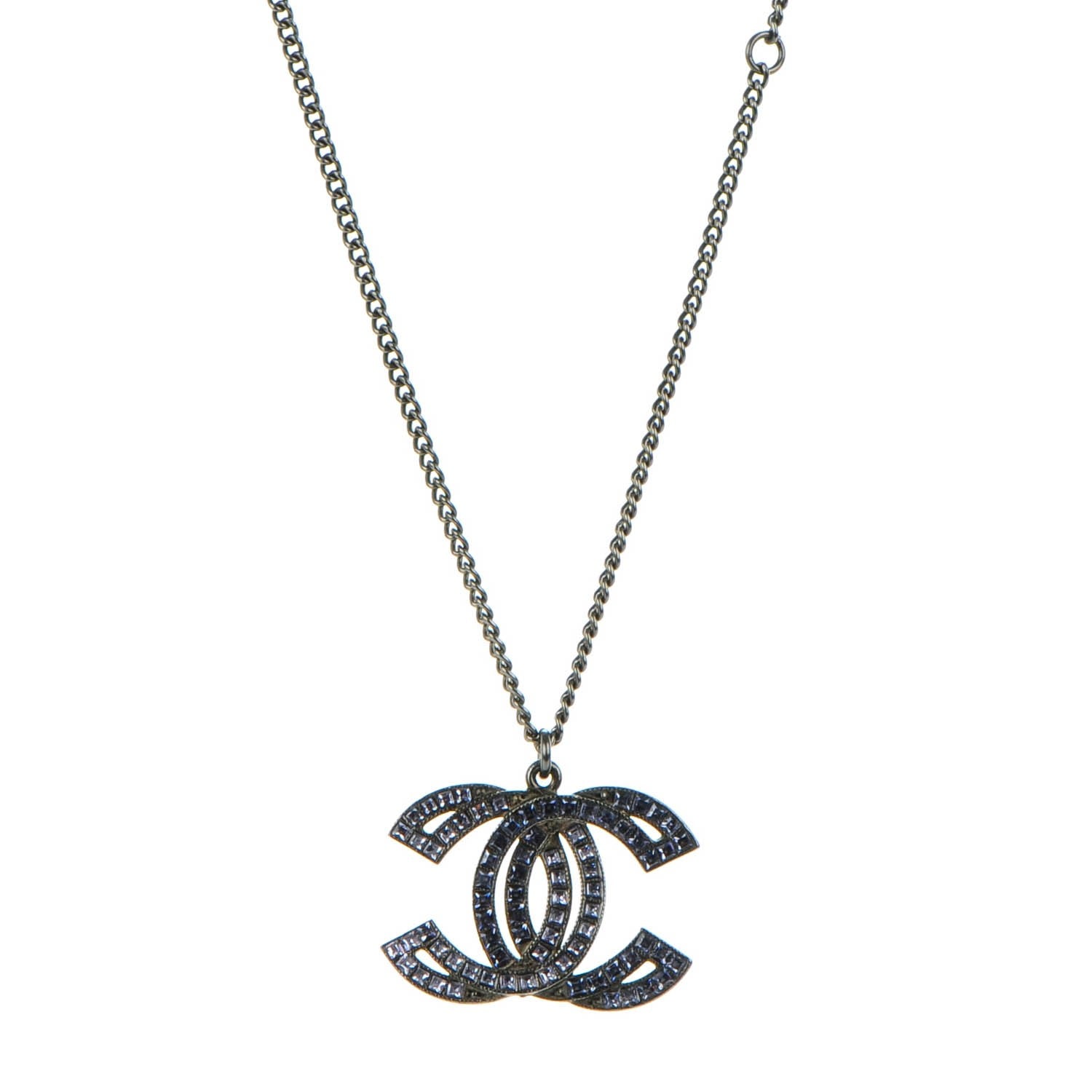 Chanel Crystal Baguette CC Necklace Purple Pink 1 of 6