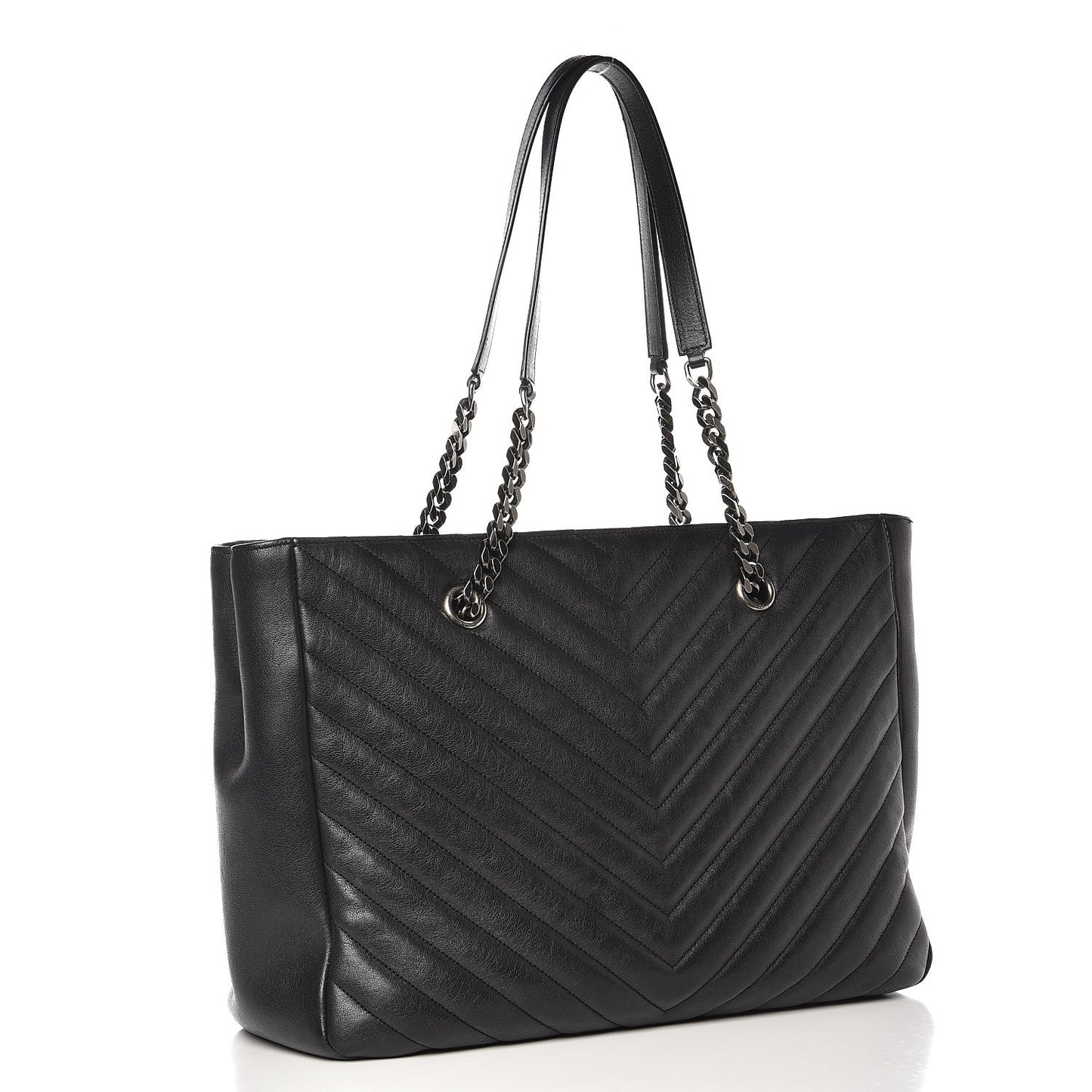 Sheepskin Matelasse Chevron Large Monogram Shopping Bag Black