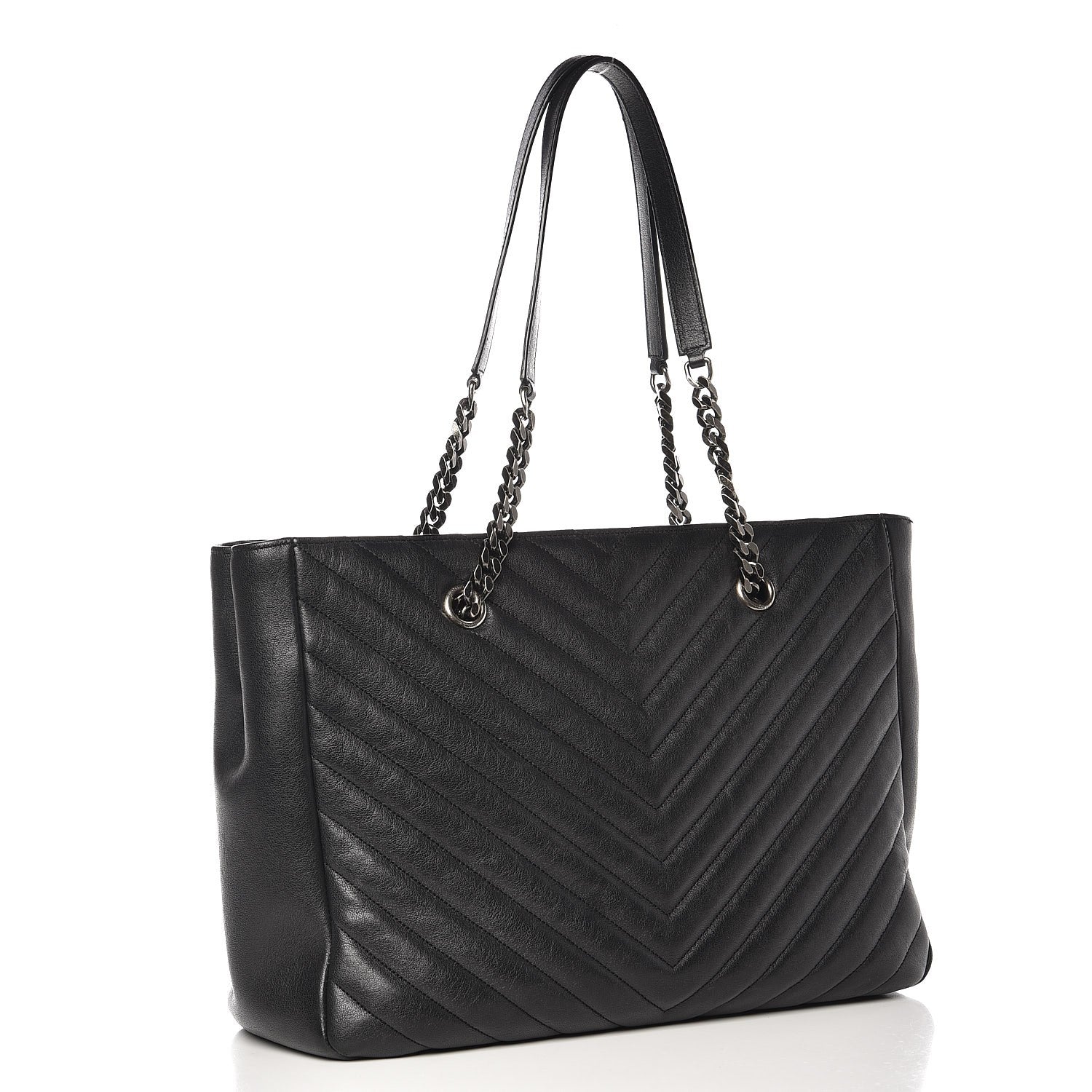 Saint Laurent Sheepskin Matelasse Chevron Large Monogram Shopping Bag Black 3 of 11