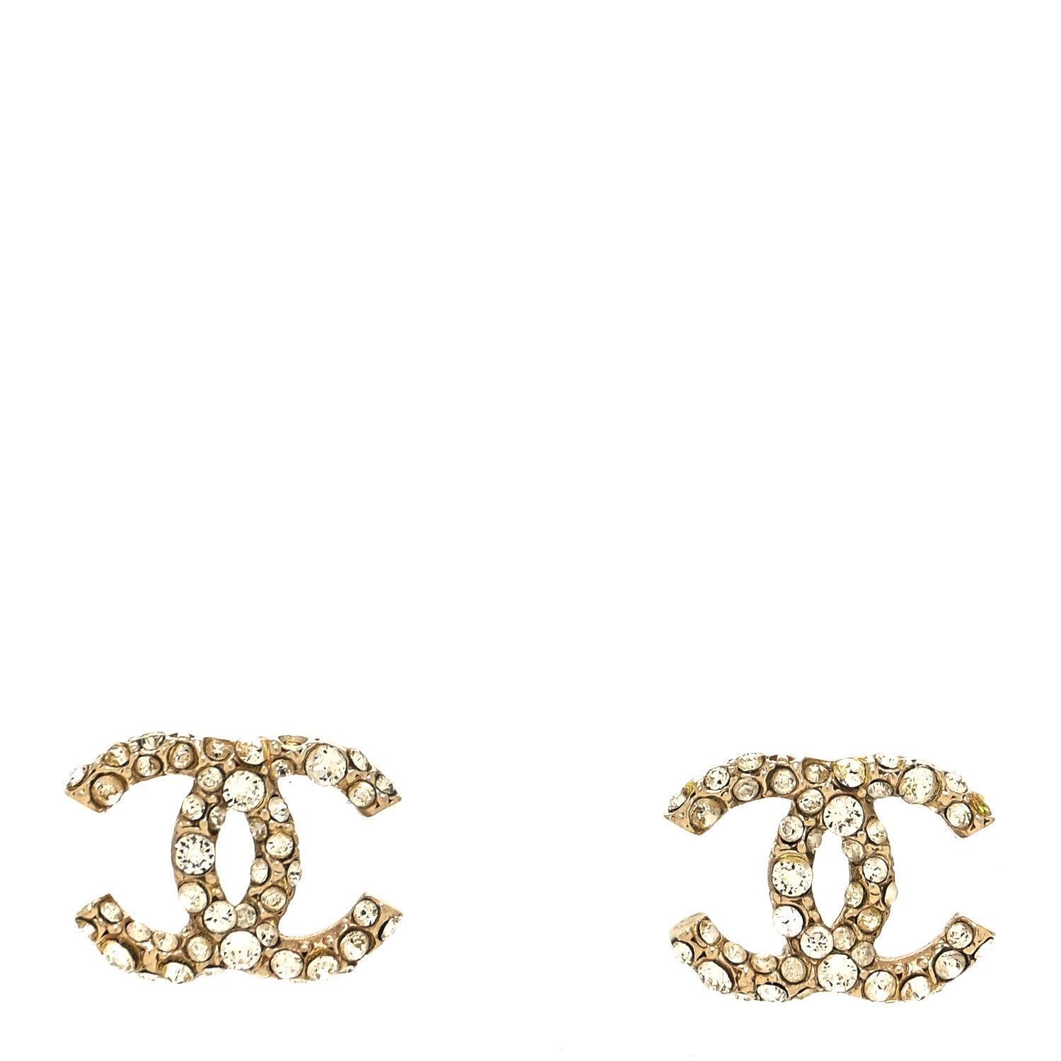 Chanel Crystal Studded CC Earrings Gold 1 of 6