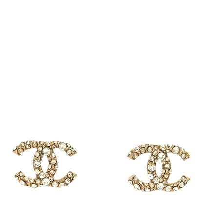 Chanel Crystal Studded CC Earrings Gold 1 of 6