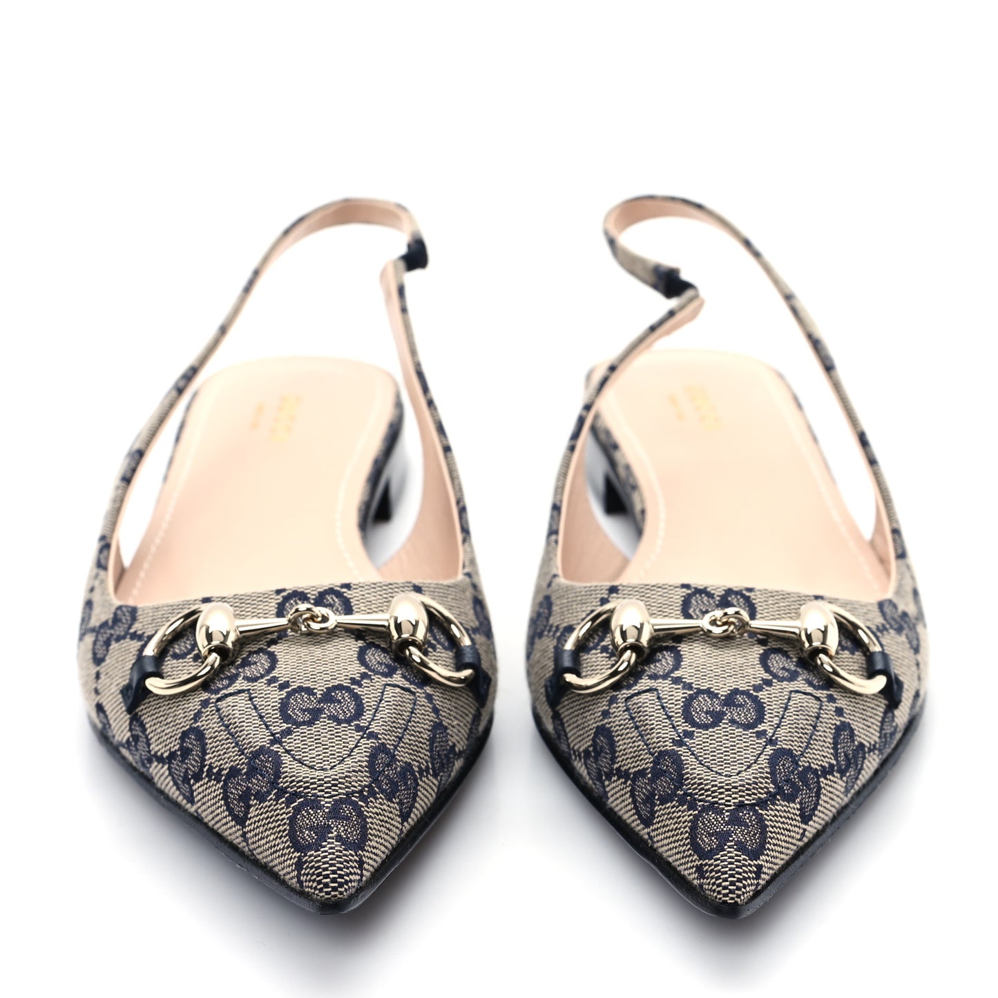 Monogram Horsebit Womens Slingback Ballet Flat 39.5 Beige Blue