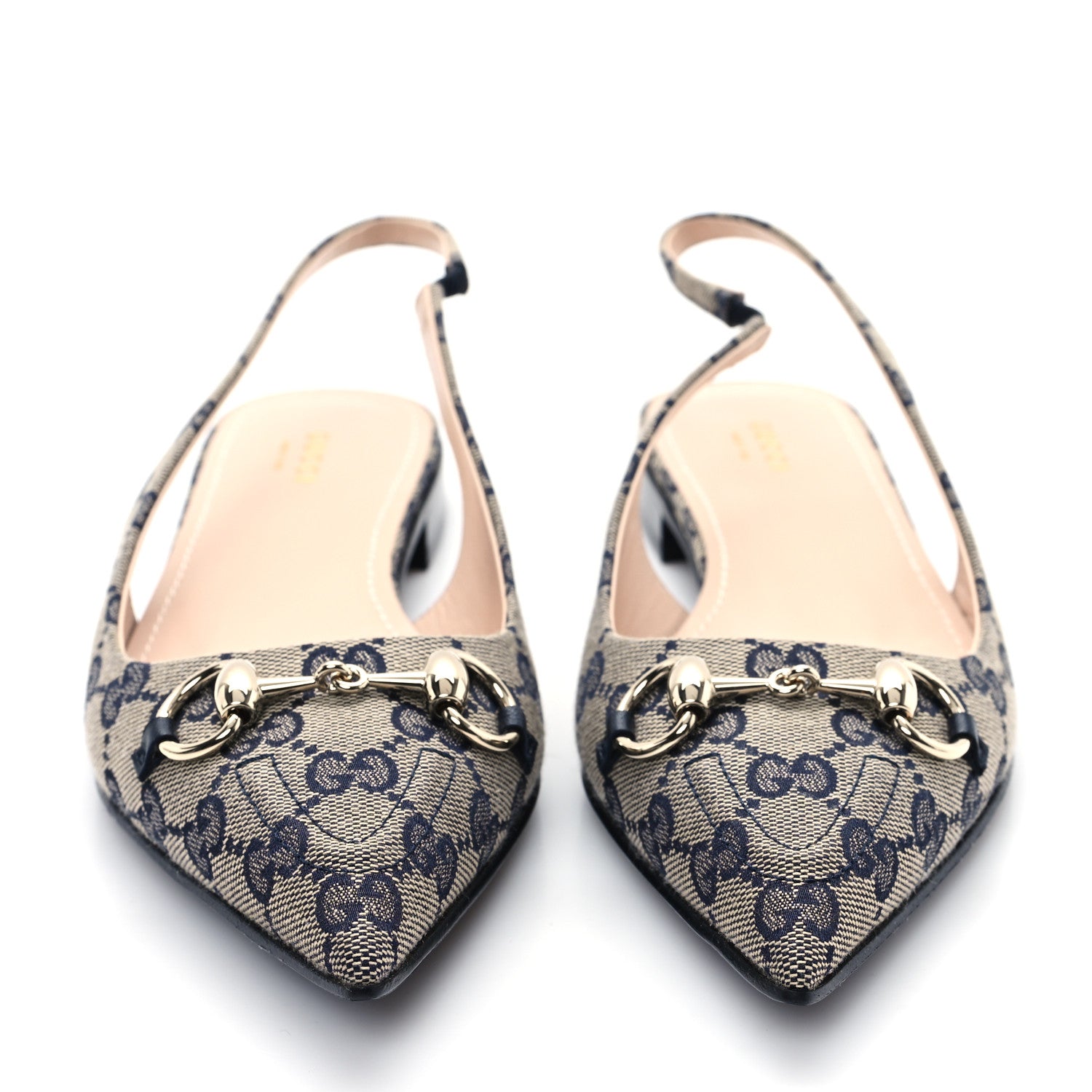 Gucci Monogram Horsebit Womens Slingback Ballet Flat 39.5 Beige Blue 3 of 10