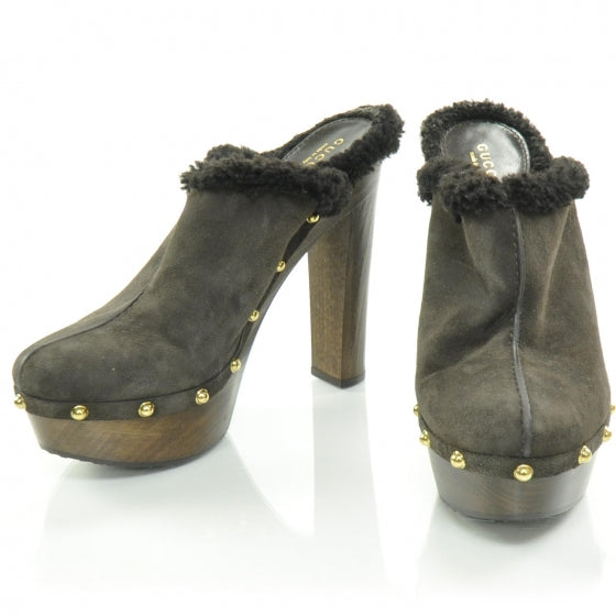 Suede Shearling Lined Montana Studded Clogs 39