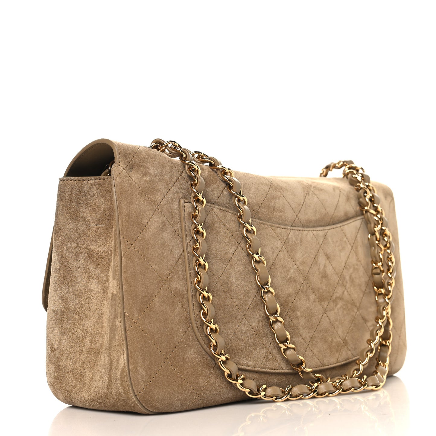 Suede Calfskin Small Souplissimo Maxi Flap Dark Beige