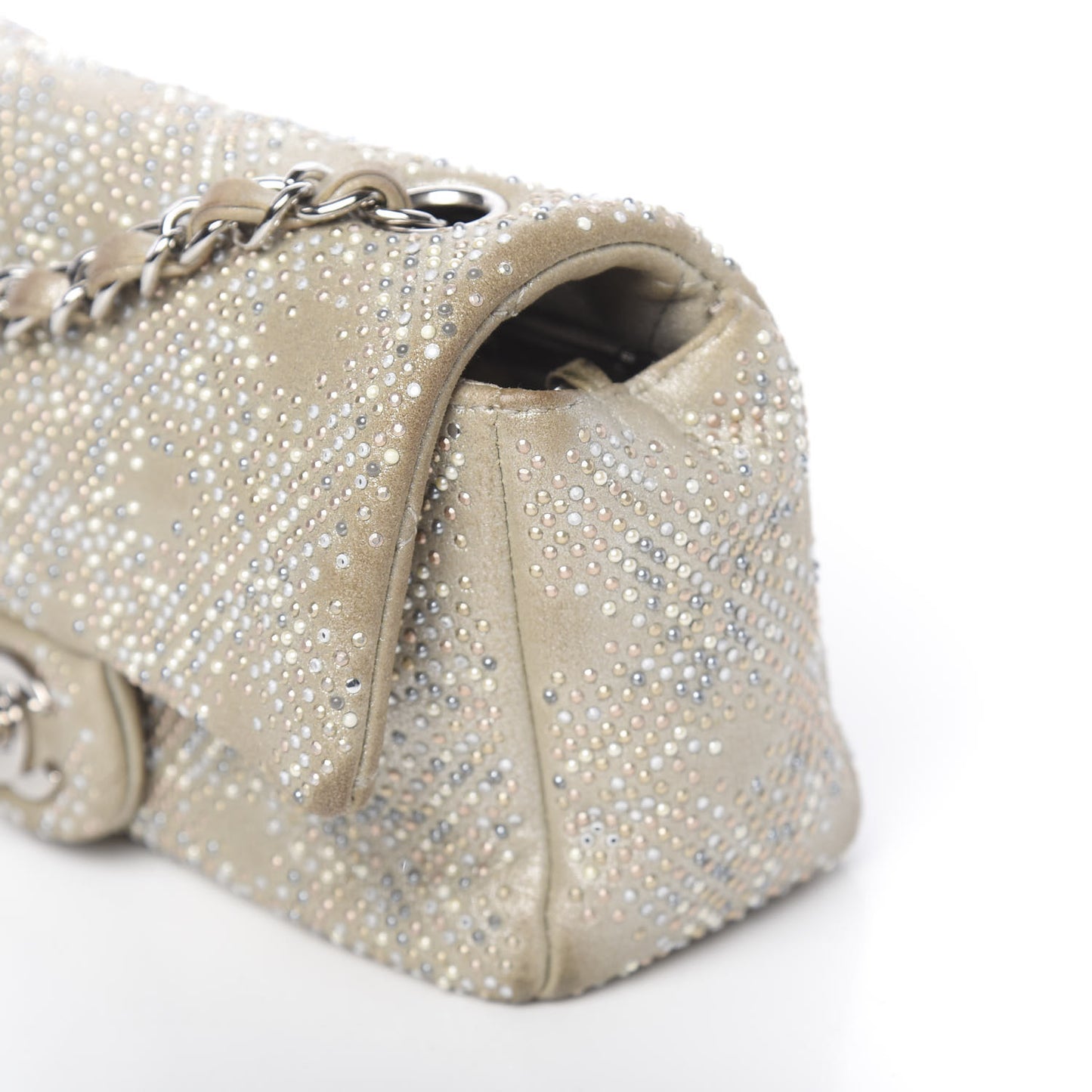 Iridescent Calfskin Studded Mini Flap Silver