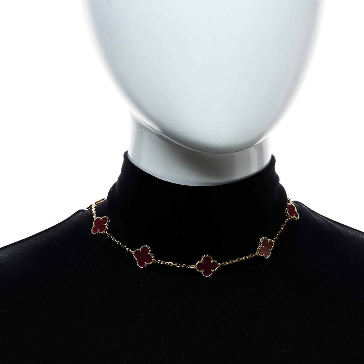 18K Yellow Gold Carnelian 10 Motifs Vintage Alhambra Necklace