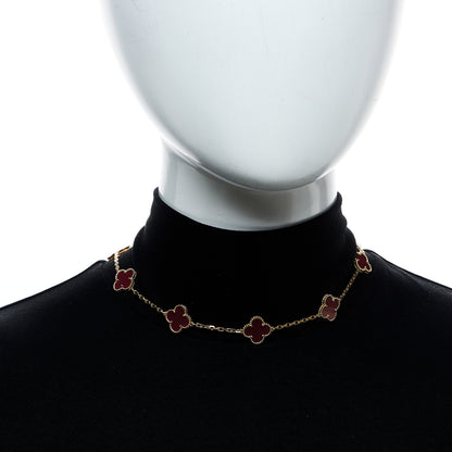 Van Cleef & Arpels 18K Yellow Gold Carnelian 10 Motifs Vintage Alhambra Necklace 2 of 7