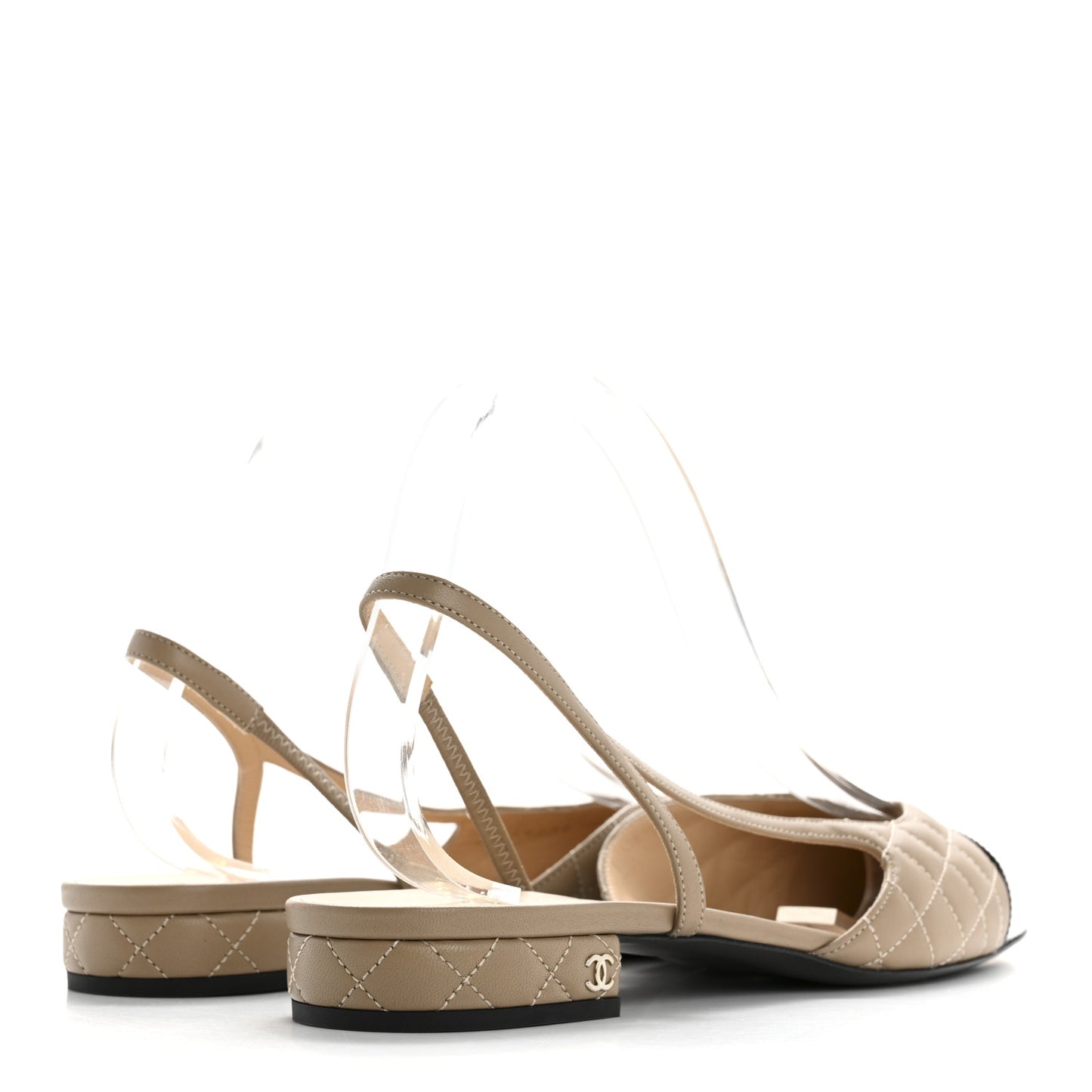 Lambskin Patent Cap Toe CC Slingback Flats 42 Beige Black