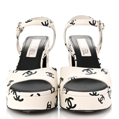 Chanel Printed Lambskin CC Platform Sandals 37 White Black 3 of 12