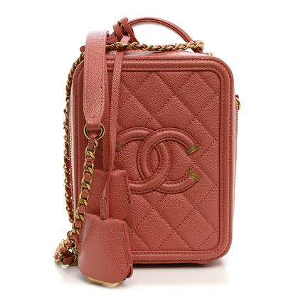Chanel Caviar Quilted CC North South Filigree Vanity Case Pink 1 of 11
