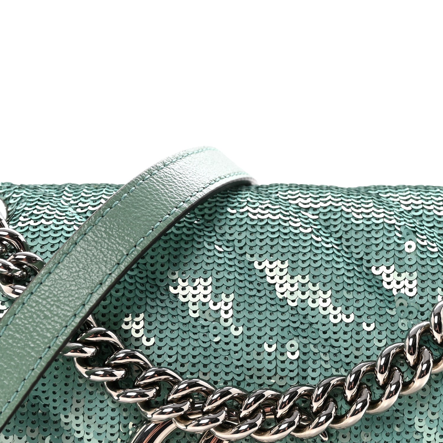 Gucci Sequin Matelasse Small GG Marmont Shoulder Bag Water Green Verde Chiaro Light Water Green 8 of 10