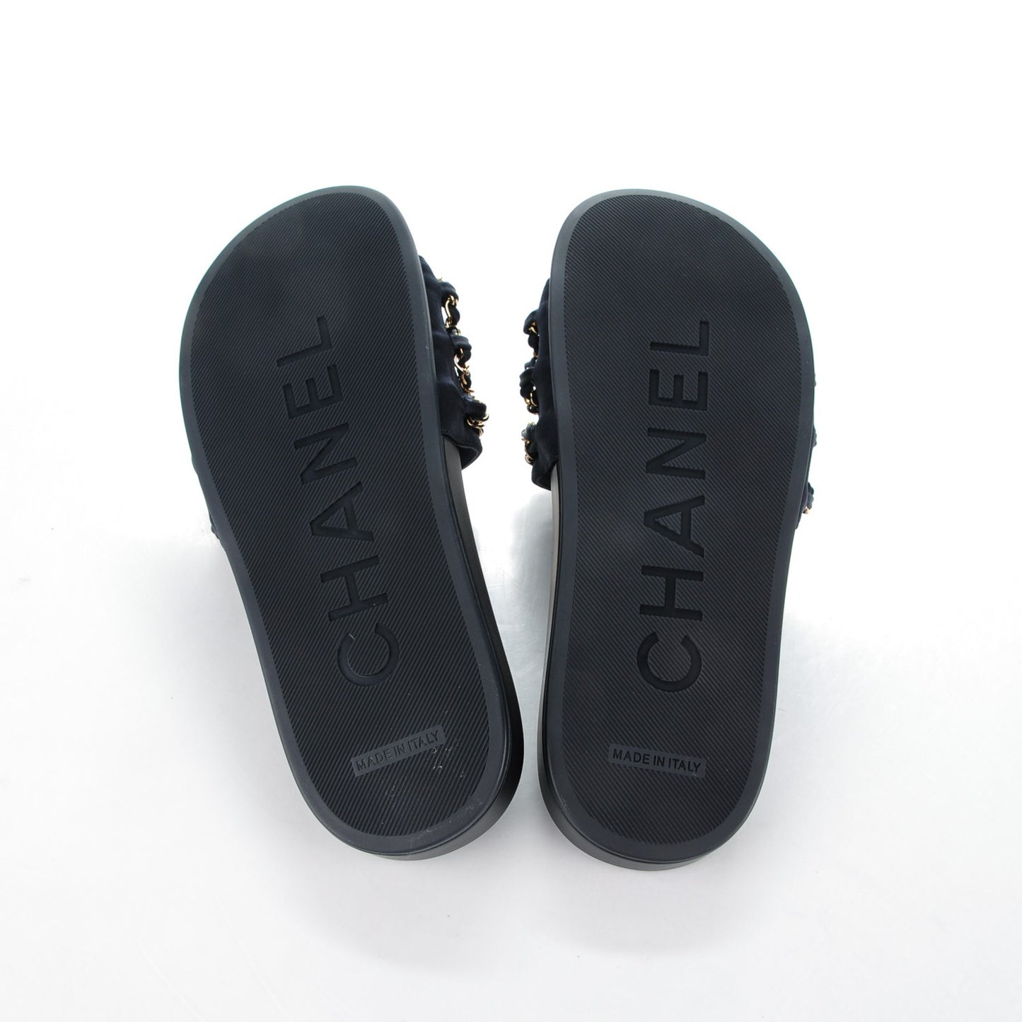 Lambskin Canvas Chain Flat Sandals 37 Marine