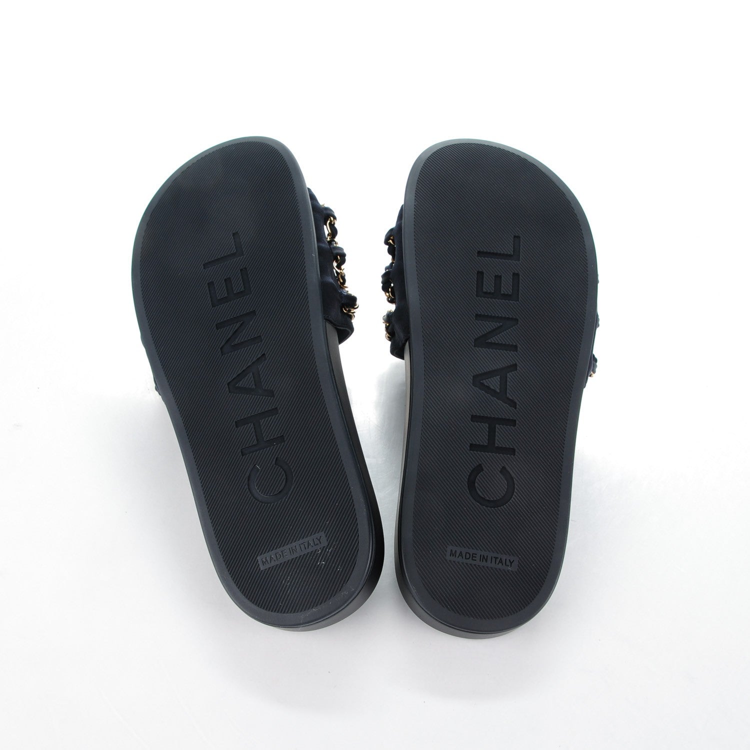 Chanel Lambskin Canvas Chain Flat Sandals 37 Marine 5 of 7