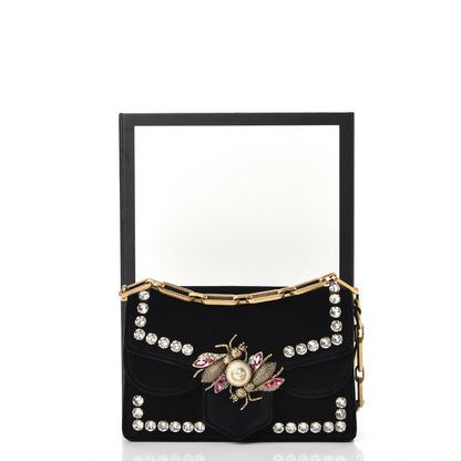 Gucci Velvet Crystal Mini Bee Broadway Shoulder Bag Black 10 of 10