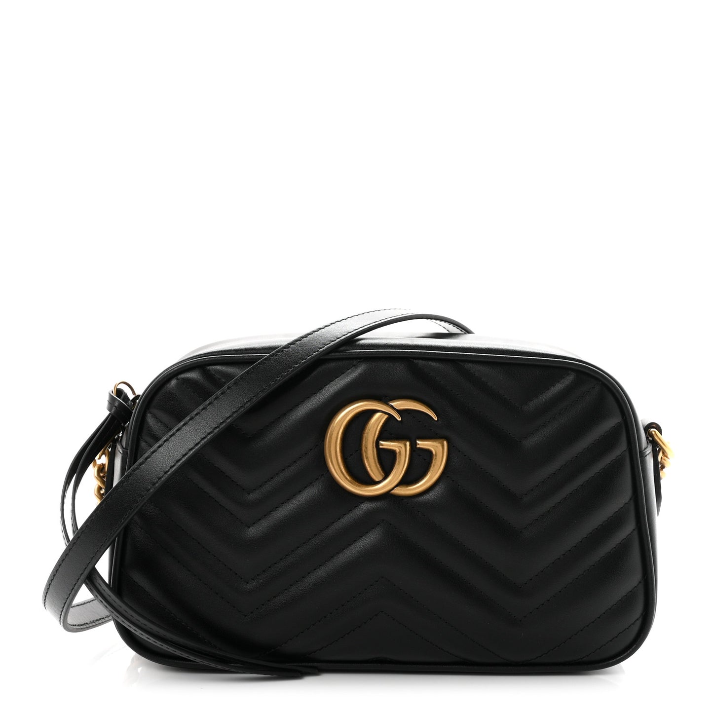 Calfskin Matelasse Small GG Marmont Chain Shoulder Bag Black