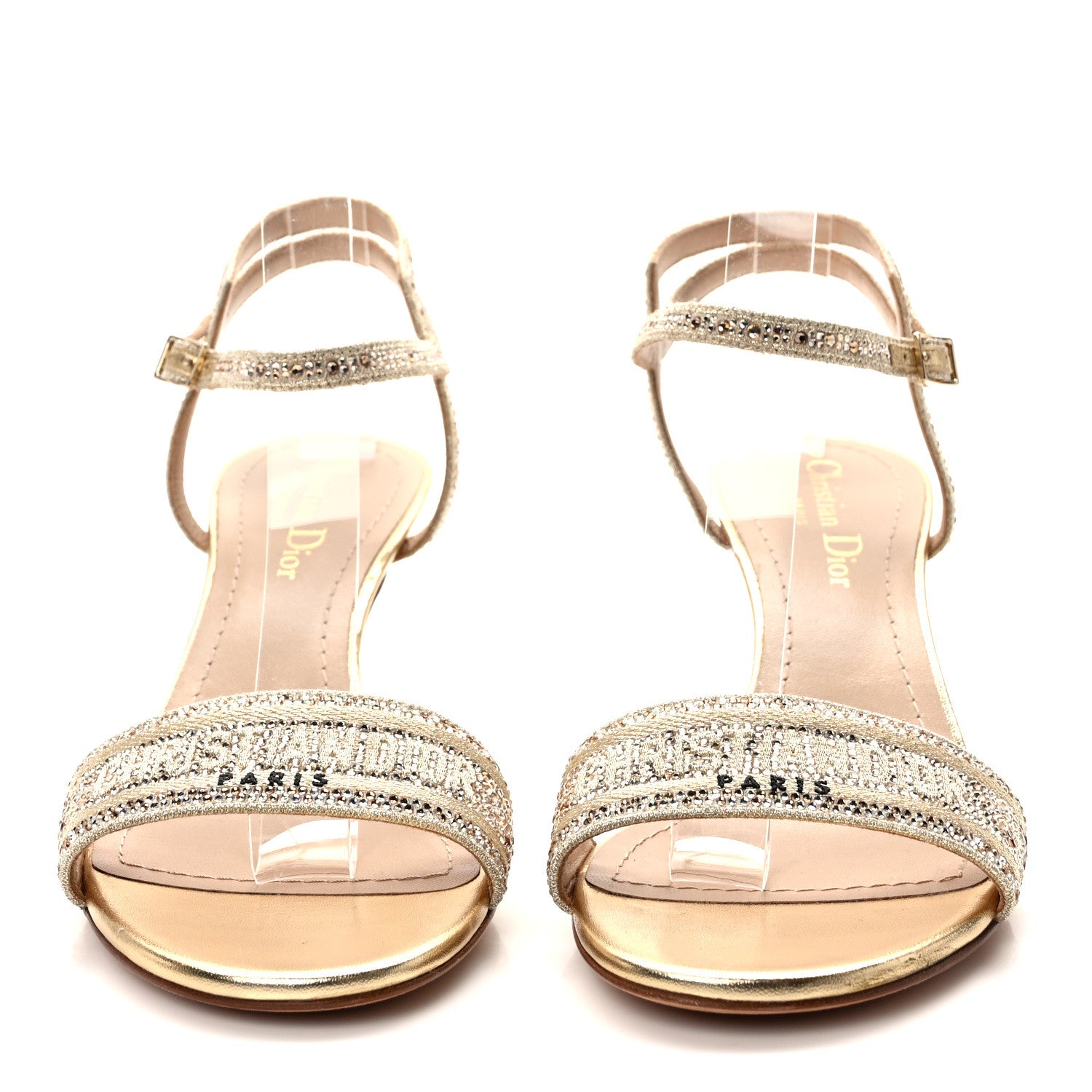 Christian Dior Laminated Calfskin Crystal Embroidered Dway 65mm Sandals 36.5 Gold 2 of 7