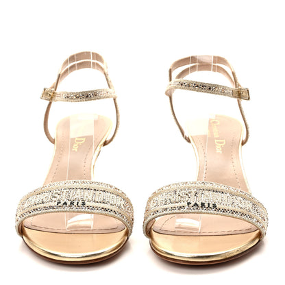 Christian Dior Laminated Calfskin Crystal Embroidered Dway 65mm Sandals 36.5 Gold 2 of 7