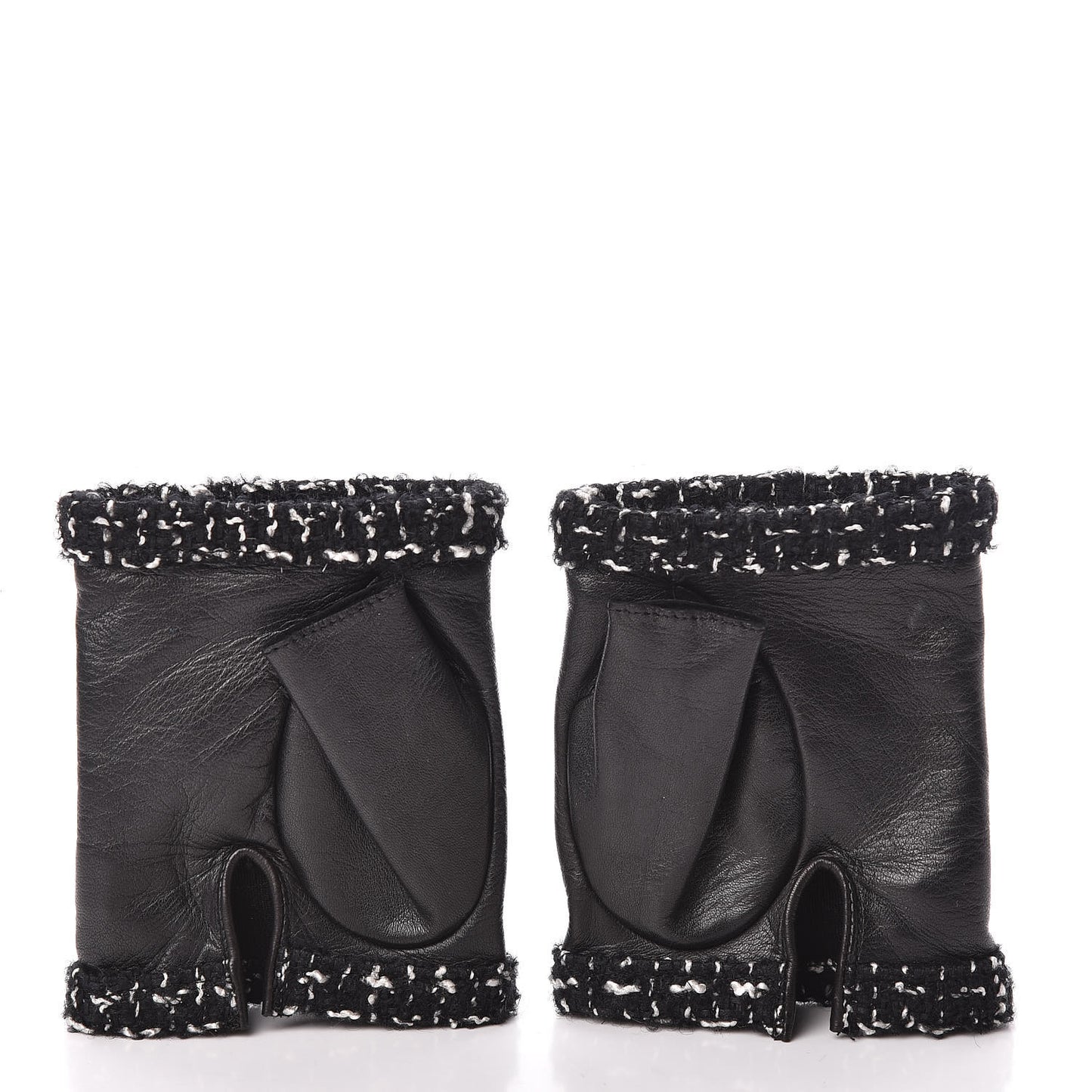 Metallic Lambskin Tweed CC Fingerless Gloves 8 Black Green