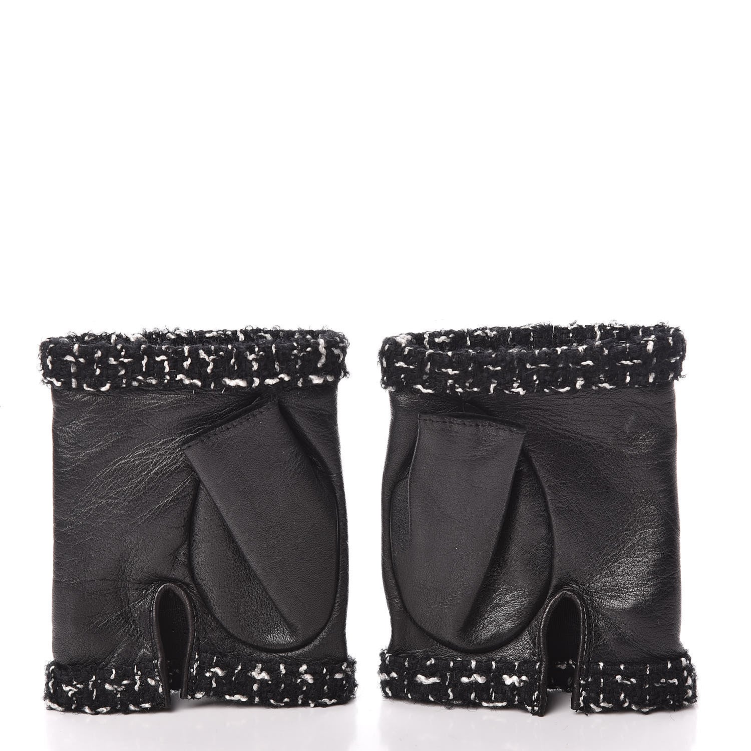 Chanel Metallic Lambskin Tweed CC Fingerless Gloves 8 Black Green 3 of 6