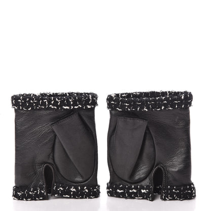 Chanel Metallic Lambskin Tweed CC Fingerless Gloves 8 Black Green 3 of 6