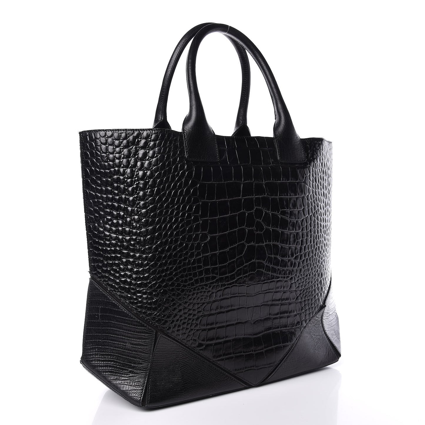 Calfskin Crocodile Embossed Easy Tote Black