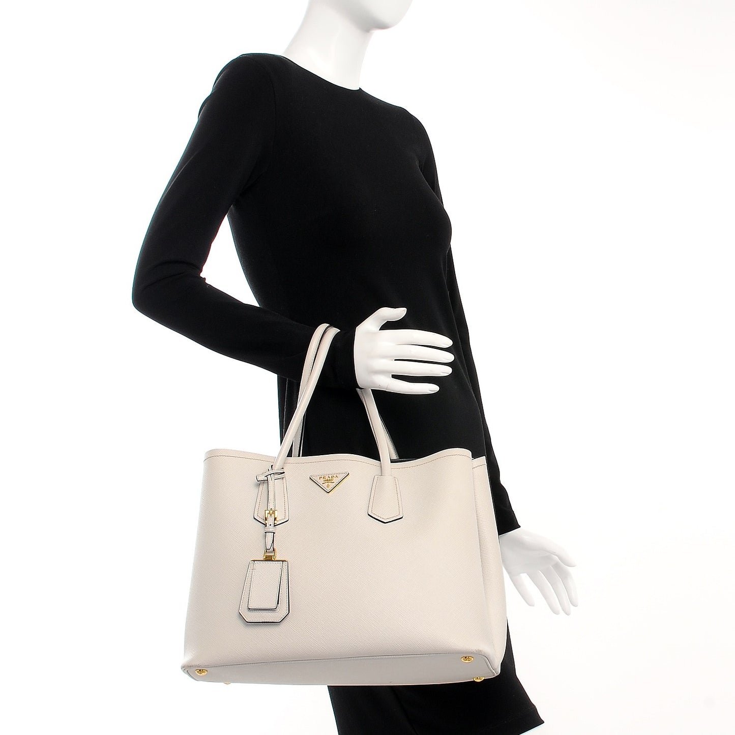 Saffiano Cuir Medium Double Bag Talco Nero Black